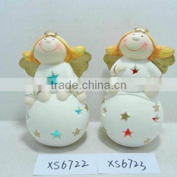 Hot selling ceramic small white angel sitting on ball