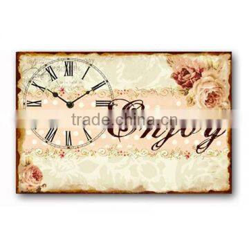 Vintage Floral Design Metal Plaque Decorative Wall Clock