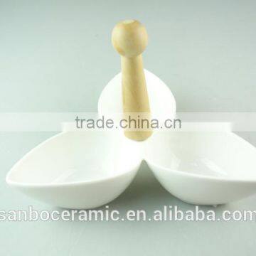 White Ceramic Porcelain Desert Plates / Snack Divided Serving Dishes photo-2