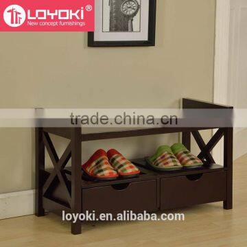 2016 New Design Mdf Wood Shoe Storage Bench With 2 Drawers Shoe Rack Wholesale photo-2