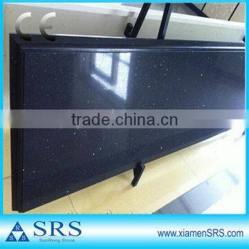 Glossy black mirror sparkle quartz countertop slab