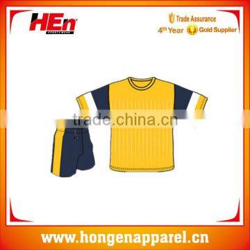 Hongen apparel wholeasle teenage bright yellow short sleeve soccer set OEM custom design