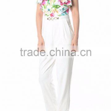 clothing factory straight white jumpsuit with ruffle jumpsuits for women 2016