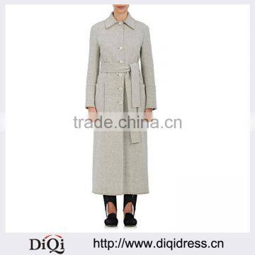 Customized Lady Apparel Double-faced Brushed Wool-cashmere Belted Coat(DQM030C)