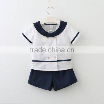 New model baby sets of clothing school navy style tops and shorts two piece