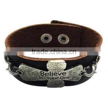 Words Engraved Leather Bracelet,genuine Leather Cross Bracelets,punk Style Wide Bracelets photo-2
