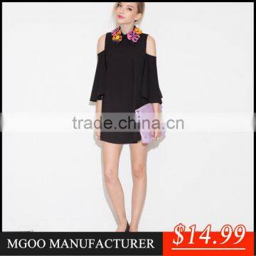 MGOO Dresses Good-Looking 2015 Little Black Women Dress Summer Style Off Shoulder Lovly A Line Dress With Colorful Shinning Neck photo-2