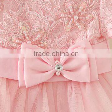 2017 Vietnam Summer Simple Baby Frock Design Pink Short Sleeves Bow-knot Sweet Birthday Party Dresses Turkish Clothes photo-5
