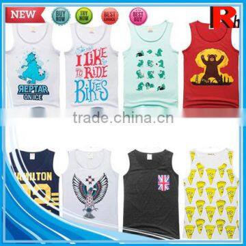 China Cheap Sports Bodybuilding Screen Printed Wholesale Open Side 100 Cotton Men Tank Top photo-4
