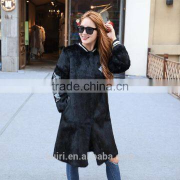 2016Winter New Women Fur Coat Rabbit Fur Thick Medium Long Jacket Baseball Uniform Design Fashion Winter Warm Outwear Coat photo-3