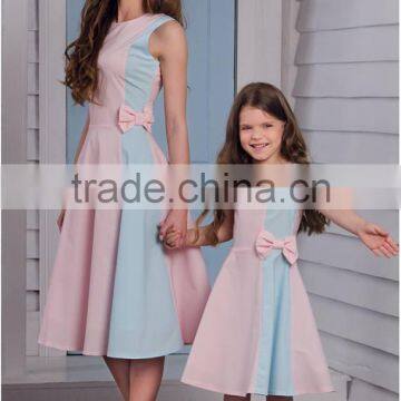 Pink Blue Family Look Mommy And Me Set Women Dresses Summer Children Frocks Designs photo-2