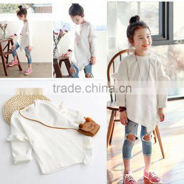 S65672A Fashion Irregular Hem Flare Sleeve Autumn Baby Girls Hoodies