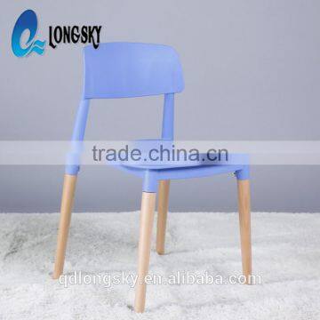 LS-4006 Hot Selling Cheap Elegant Design Wood Legs Plastic Stacking Chair photo-3