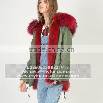 Myfur Fashion Army Green Parka With Fox Fur Lining And Big Size Raccoon Fur Hooded Parka photo-2