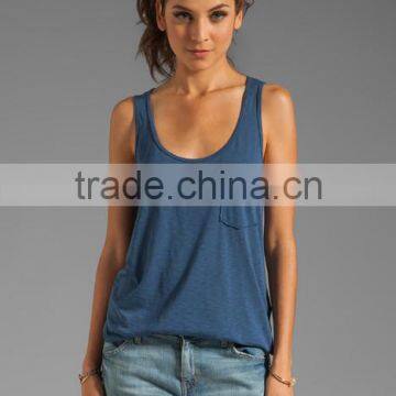 Front Breast Pocket Slub Jersey Boyfriend Casual Tank Tank for Girls