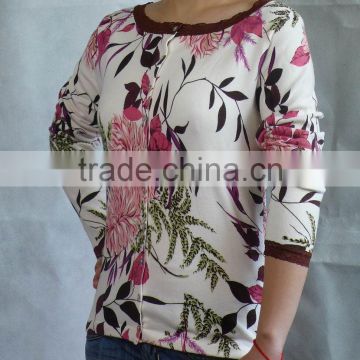 ladies' round-neck cardigan,garment,print and lace sweater