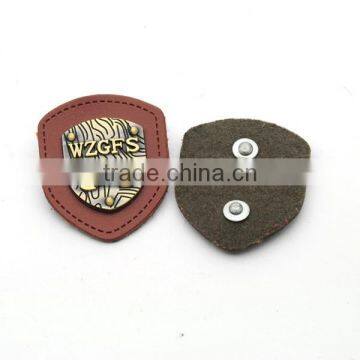 Black/brown PU Felt Leather Sew on Patches With Black/bronze Metal Plates Clothing Label for Jeans/jacket PLB-009 photo-3