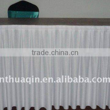 white polyester stretch wedding table skirt and polyester jersey stretch banquet table skirting