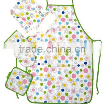 4 pcs kitchen set apron, flower pot holder, oven mitt and kitchen towel (ZYSJ001)