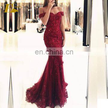 Sexy Wine Red Beaded Lace Appliqued Mermaid Long Evening Dress 2017