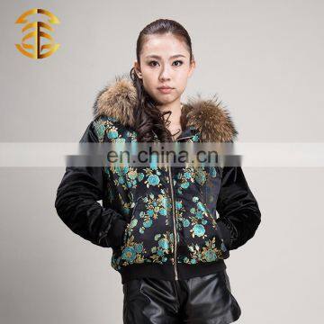 Custom Cheap European Style OEM Bomber Jacket with Raccoon Fur Collar