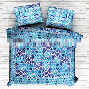 Indian 2017 Bedspread Queen Size Screen Print Pure Cotton Fabric Bedding Set Ikat Bedsheet