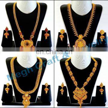 One Gram Gold Jewelry wholesale south jewelry- one gram gold plated Laxmi coin Long Harem necklace set-