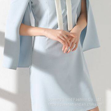 Bateau/boat Neck Blue Mini Dress Daytime 3/4 Sleeve Vintage Dress photo-3