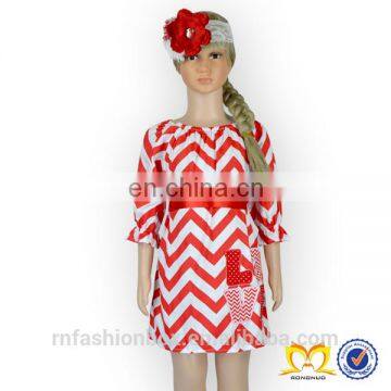 2019 Valentine Day Red and White Chevron Dress Baby Pakistani Baby Cotton Dress Wholesale Children's Boutique Clothing photo-2