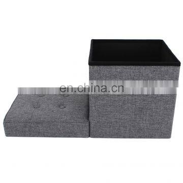 RTS Square Fabric Grey folding stool storage ottoman with button thick sponge optional fabric color