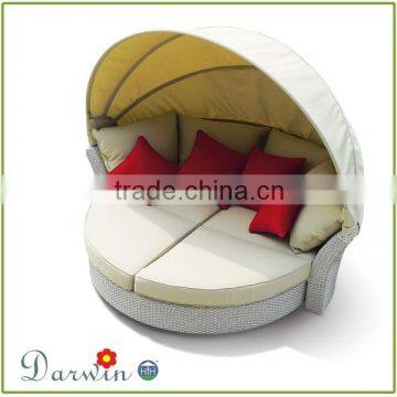 outdoor furniture rattan day bed round chaise lounge chair with canopy