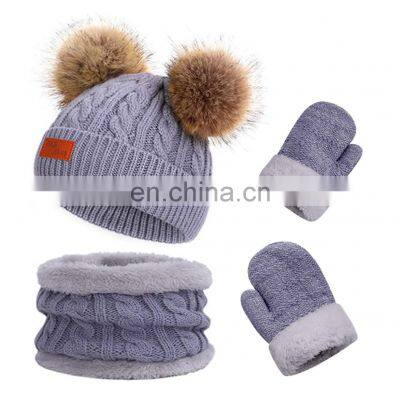 3Pcs Kids Winter Knitted Hat Scarf Gloves Set With Warm Fleece Lined for Children Girls Boys of 1-3 Years photo-5