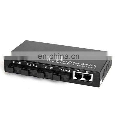 10/100M Single Mode Single Fiber 2 SC Fiber Port 4 RJ45 Port Fiber Optic Media Converter