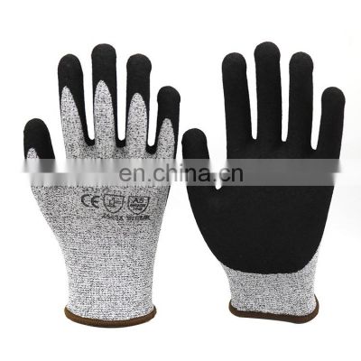 13 Gauge High-Pressure Polyethylene Anti Cut Level 5 HPPE Nitrile Sandy Anti Cut Gloves