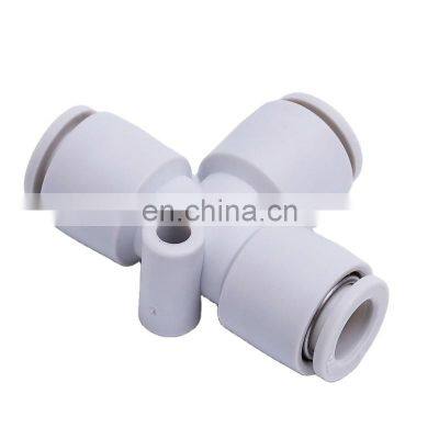 Wholesale Price PE Series Three Way Push In Tube 4/6/8/10/12mm T Type Air Connection White Plastic Pneumatic Air Fittings