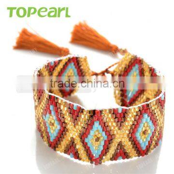 Seed Beads Bracelet Orange Woven Cotton Tassel Handmade Bracelet CLL147