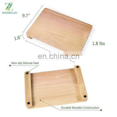 Wood Cutting Board With Mats 4 Color Coded Plastic Cutting Mats Set With Food Icons Non Slip Chopping Board for Kitchen photo-3