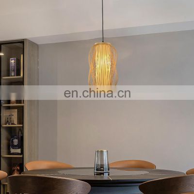 HUAYI Simple Style Bamboo E27 Bulb 5w Indoor Living Room Modern Decoration Rattan Pendant Light