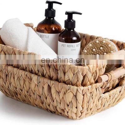 Direct Selling Water Hyacinth Grass Woven Tray Hand-Woven Wicker Baskets, Water Hyacinth Storage Baskets With Wooden Handles photo-2