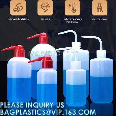 Custom logo 250ml 500ml 1000ml plastic Red Head Curved Mouth Cleaning Washing Bottle, laboratory supplies