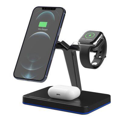 Magnetic 15w fast charging wireless charger bedside quick 3 in 1 wireless charger for android