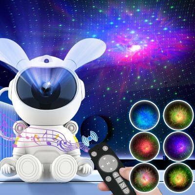 Space Bunny Astronaut Galaxy Projector Nebula Starry Sky Proyector With BT Speaker Remote Control Smart Led Bed Lights For Kids