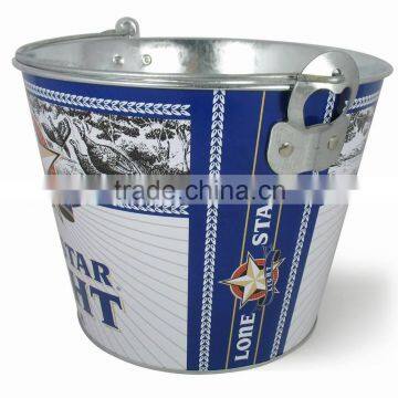 CMYK Logo 5L galvanized iron tin ice bucket, beer bucket, ice pails cooler with openner