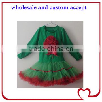 2016christmas flower long sleeve green children dress,naughty girl tutu outfits,kids one piece tops and skirts,toddler tutus