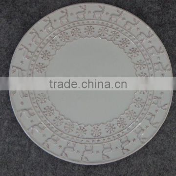 Christmas series of embossed 3D ceramic white dinner plate