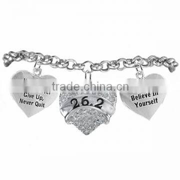 "26.2" Heart Shaped Running / Walking Themed Charm Bracelet