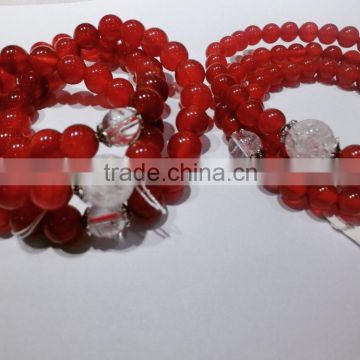 High grade Nature red agate Couple bracelet with crake crystal designed charm