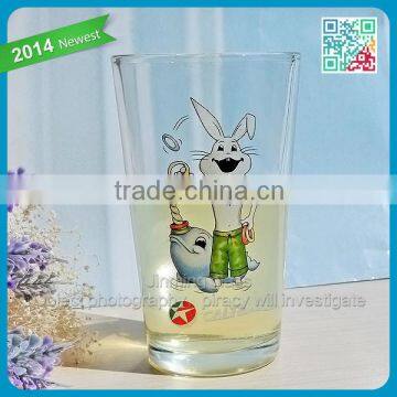 Machine Pressed Promotional Pint Glass Juice Cups Cartoon Rabbit Logo Fruit Juice Glass Cup Pint Kids Favor Pint Glass Cups