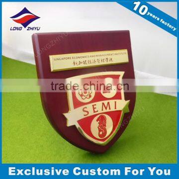 Wooden Wall Plaque With Customzied Metal Logo Wooden Shield Award