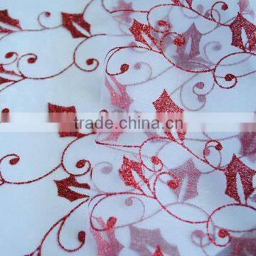 floral printed glitter organza for christmas decoration